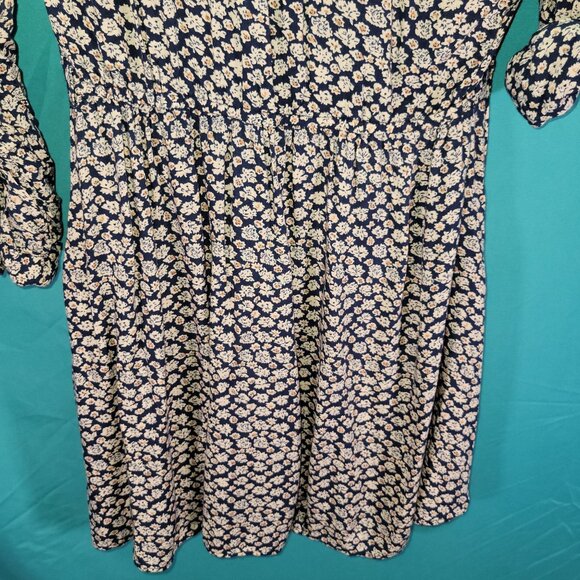 Floral Print Angie Dress Medium 100% Rayon Navy & Cream - Picture 8 of 9